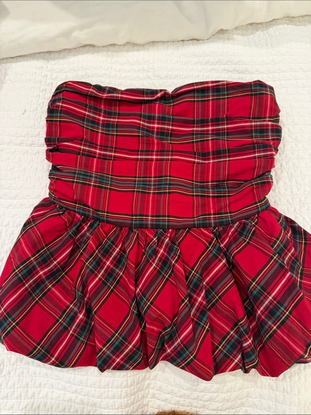 Hollister Red Plaid Strapless Peplum Top